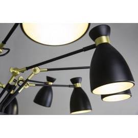 Lustre Retro noir et or satiné 12 spots