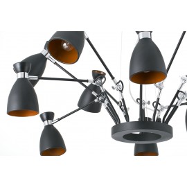 Lustre Retro noir et cuivre satiné 12 spots